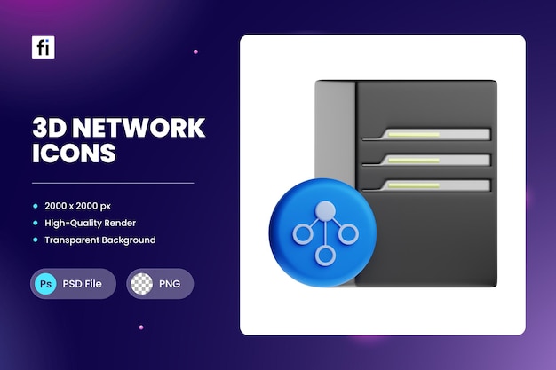 PSD 3d ikona ilustracja serwer dhcp