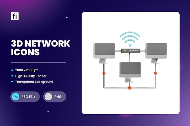 PSD 3d ikona ilustracja sieć lokalna