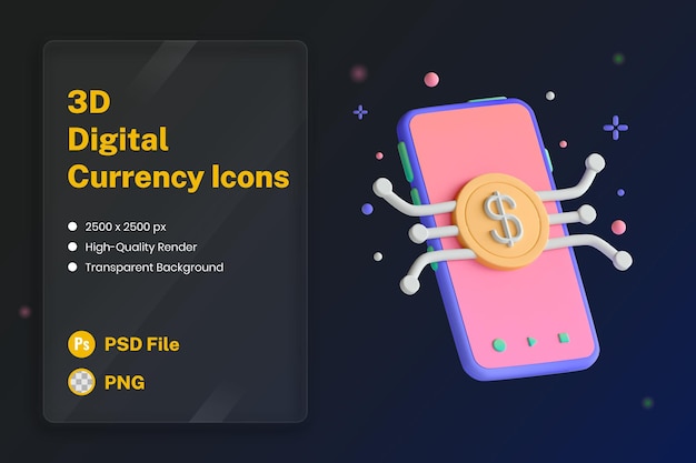 PSD 3d ikona ilustracja waluta cyfrowa