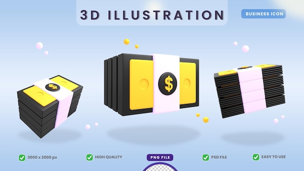 3d Ikona Papieru Dolara Stos Pieniędzy Pakiet Premium Psd