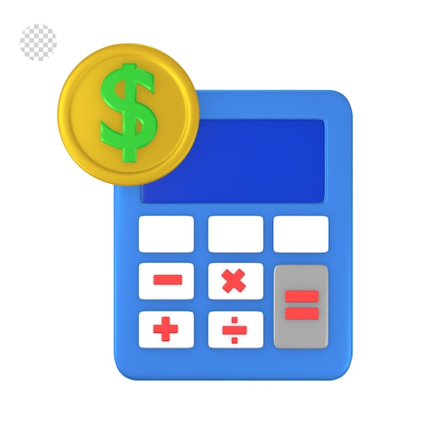PSD 3d ikona renderowania ilustracja płatności online kalkulator pieniędzy