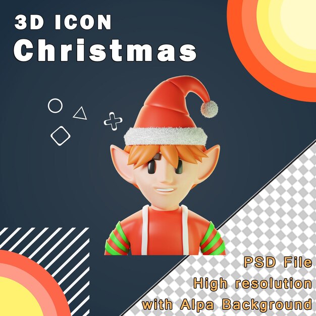 PSD 3d ikona świąteczny elf chłopiec 3d ilustracja wysoka rozdzielczość