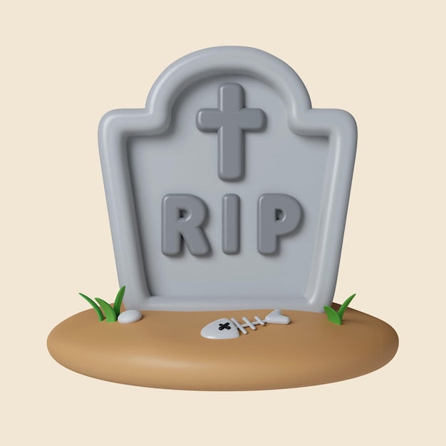 3D ikona znacznika grobu Halloween Tradycyjny element wystroju ikony Halloween izolowanej na szarym tle Ilustracja renderowania 3D Ścieżka przycinająca