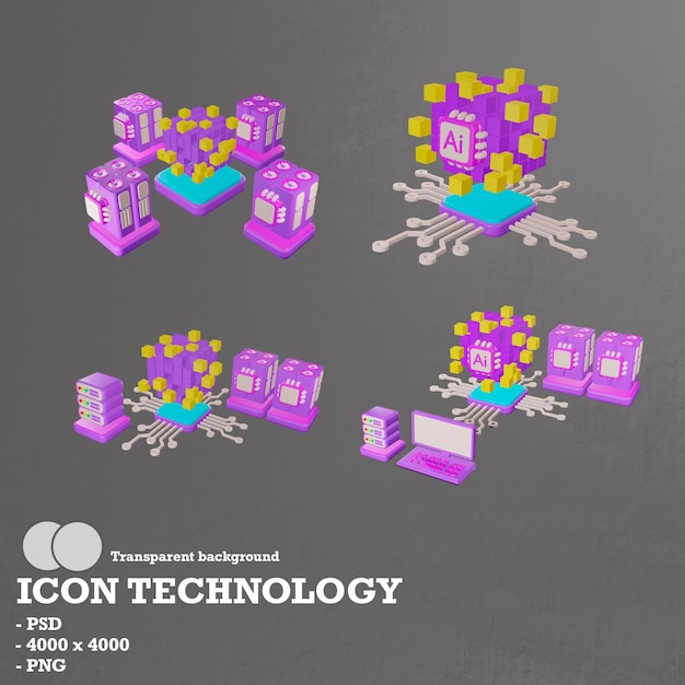 3d-ikoni, teknologia, lohkoketju ja tekoäly