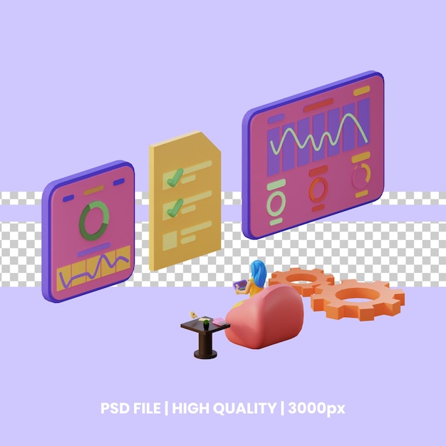 3D-ikonillustration för affärsanalys för webbapplikationer etc.