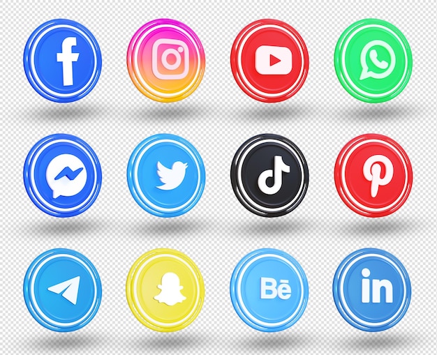 3d ikony mediów społecznościowych kolekcja logo mediów społecznościowych