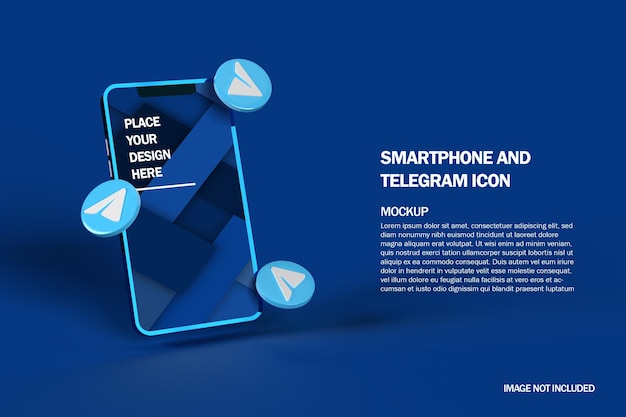 PSD 3d ikony telegramu z makietą mobilnego smartfona