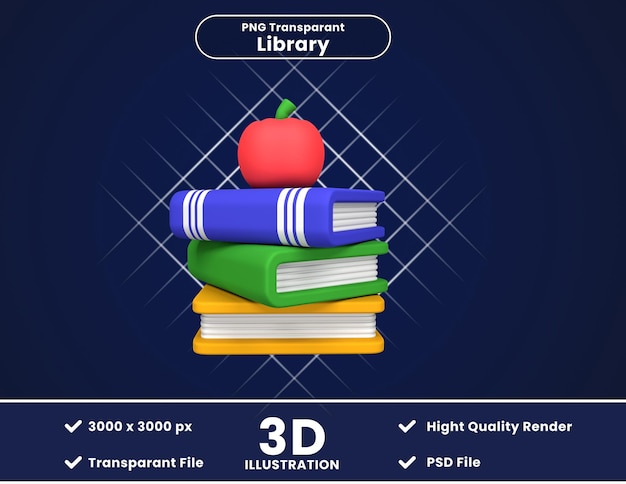 3d illation of book and apple