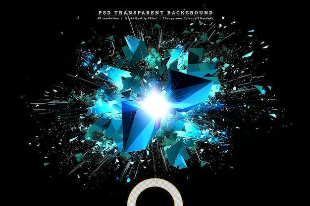 PSD 3d illuminated abstract explosion glowing particles on transparent background