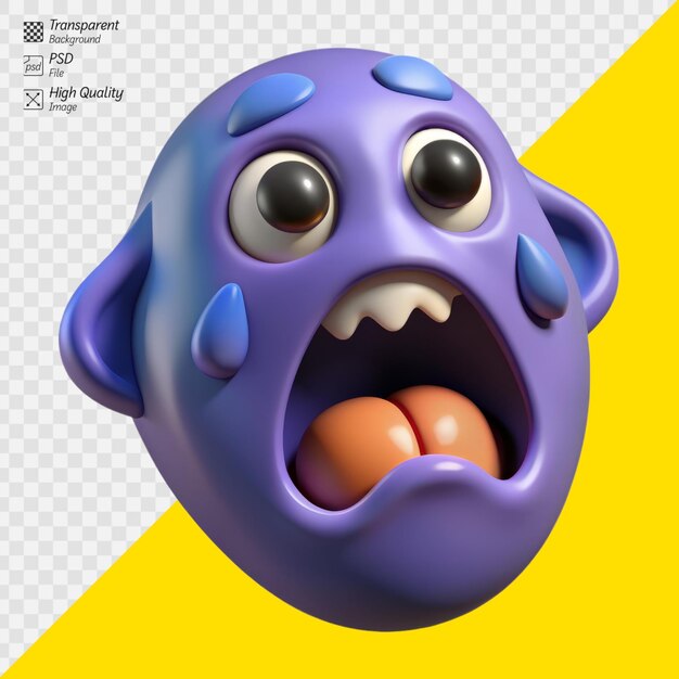 PSD 3d illustrated frightened ghost with a whimsical expression