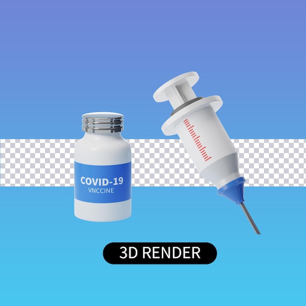 3d illustraticonCovid19 coronavirus vaccine and syringe