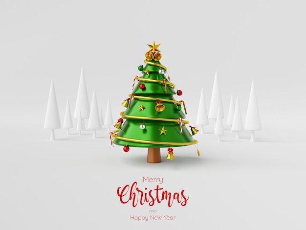 3d illustratie ansichtkaart van kerstboom op witte achtergrond