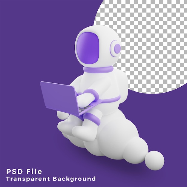 3d illustratie astronaut zittend op de wolk met behulp van laptop ontwerp icoon activa hoge kwaliteit