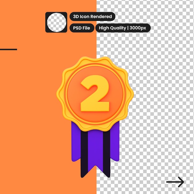 PSD 3d illustratie award medaille met lint object kwaliteitsgarantie winnaar medaille met een nummer premium kwaliteitslabel beloning concept cartoon creatief ontwerp pictogram geïsoleerd op transparante achtergrond