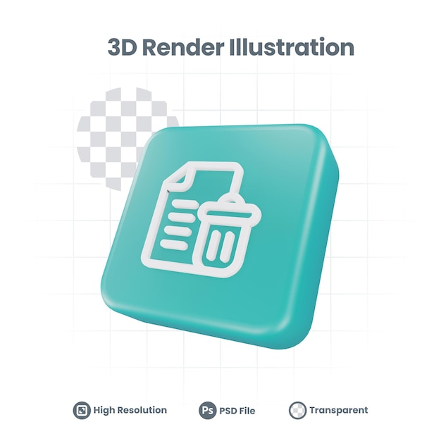 3d illustratie bestand prullenbak pictogram voor web mobiele app sociale media promotie