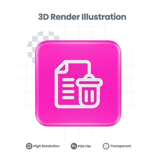 PSD 3d illustratie bestand prullenbak pictogram voor web mobiele app sociale media promotie