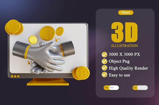 3d illustratie bitcoin overeenkomst desktop 2