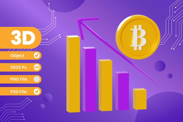 PSD 3d illustratie bitcoin-statistiek