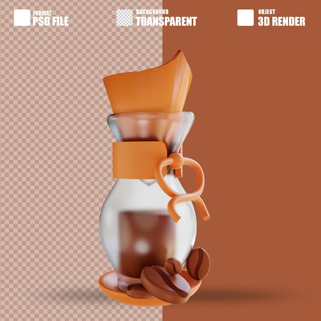 PSD 3d illustratie chemex koffie