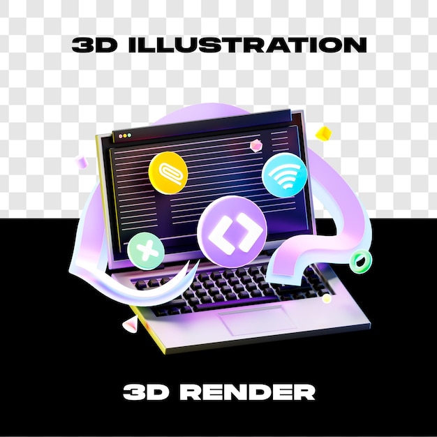 3D illustratie Codering frontent3d render 3D pictogram hoge resolutie met transparante achtergrond