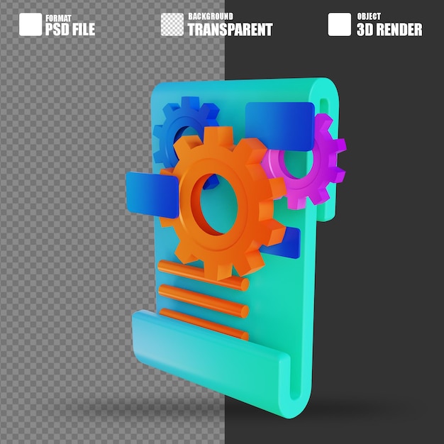 PSD 3d illustratie content management uitrusting en document