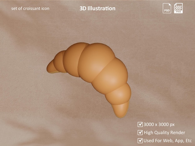 PSD 3d illustratie die croissantpictogram teruggeeft