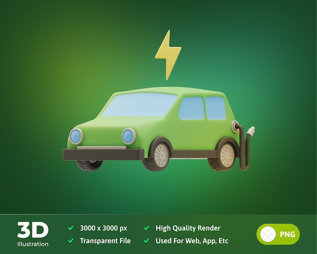 PSD 3d illustratie elektrische auto hernieuwbare energie