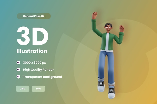 PSD 3d illustratie gelukkige man springen