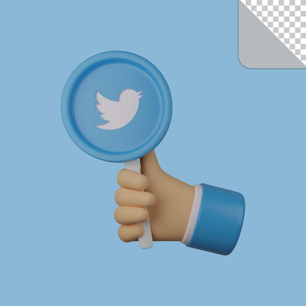 3d illustratie hand met twitter pictogram teken