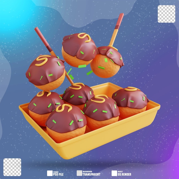 3d illustratie japans takoyaki voedsel 4