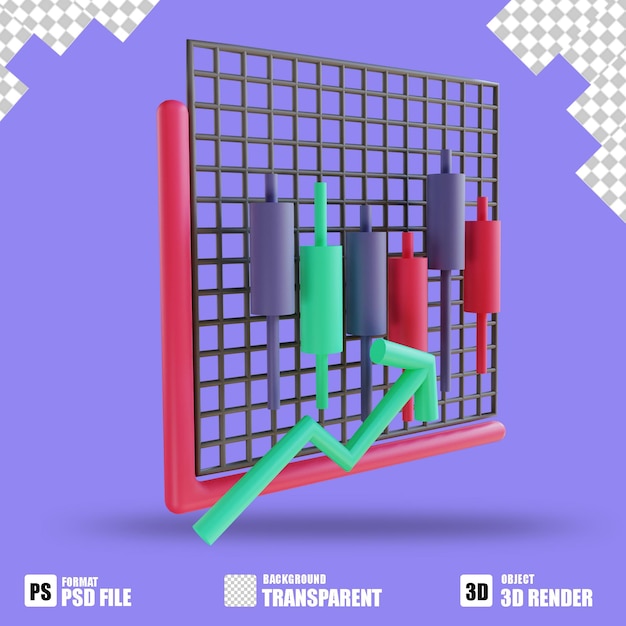 PSD 3d illustratie kandelaar stijgend 2 geschikt voor cryptocurrency