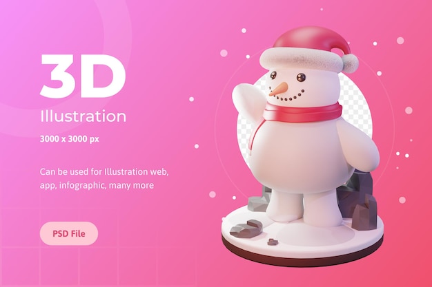 3d illustratie, kerstobject, sneeuwpop met dop, voor web, app, reclame, enz