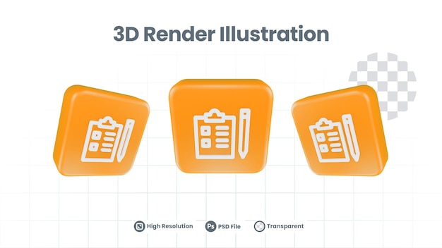 3d illustratie klembord checklist toewijzing pictogram voor web mobiele app social media promotie