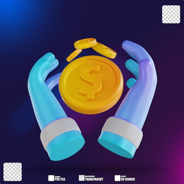 3D illustratie kleurrijke hand en geldstroom