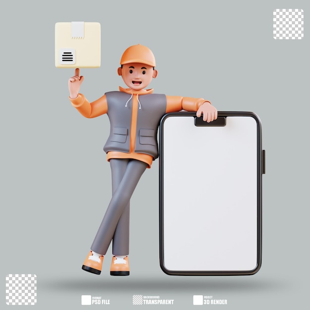 3D-illustratie Koerier en mobiele telefoon