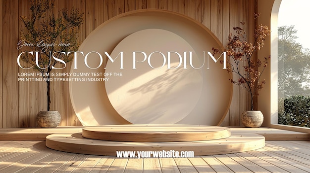 PSD 3d-illustratie leeg podium met abstracte achtergrond zeer realistisch front view mock up