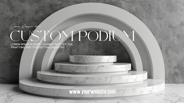 PSD 3d-illustratie leeg podium met abstracte achtergrond zeer realistisch front view mock up