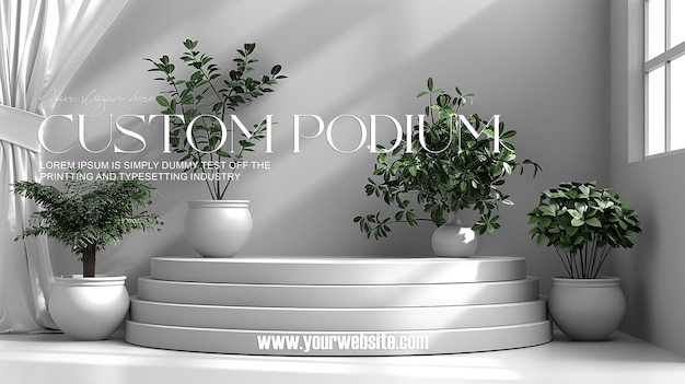 PSD 3d-illustratie leeg podium met abstracte achtergrond zeer realistisch front view mock up