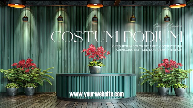 PSD 3d-illustratie leeg podium met abstracte achtergrond zeer realistisch front view mock up