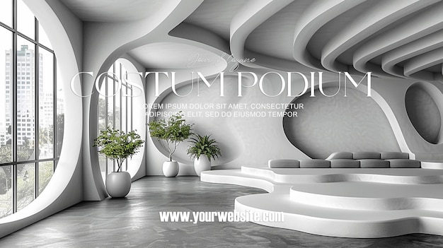 PSD 3d-illustratie leeg podium met abstracte achtergrond zeer realistisch front view mock up