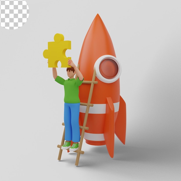 3D illustratie. man die een zakelijk project start