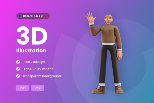 PSD 3d illustratie man groeten