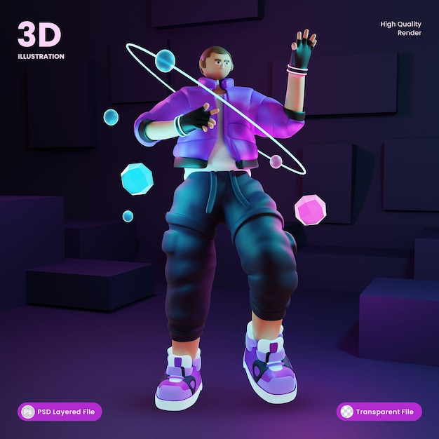 PSD 3d illustratie metavers futuristisch karakter met virtuele en digitale technologie