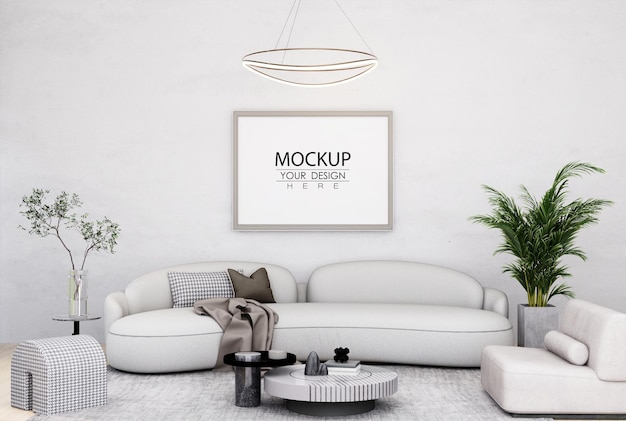 3D illustratie Mockup fotolijst in woonkamer rendering