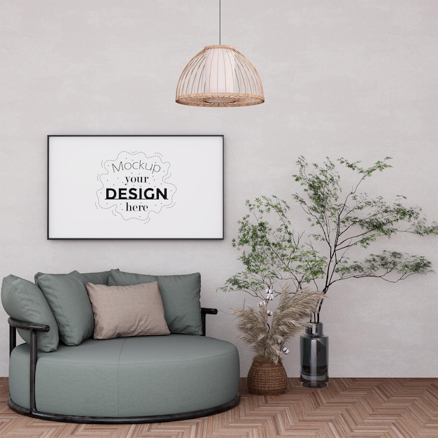 3D illustratie Mockup fotolijst in woonkamer rendering