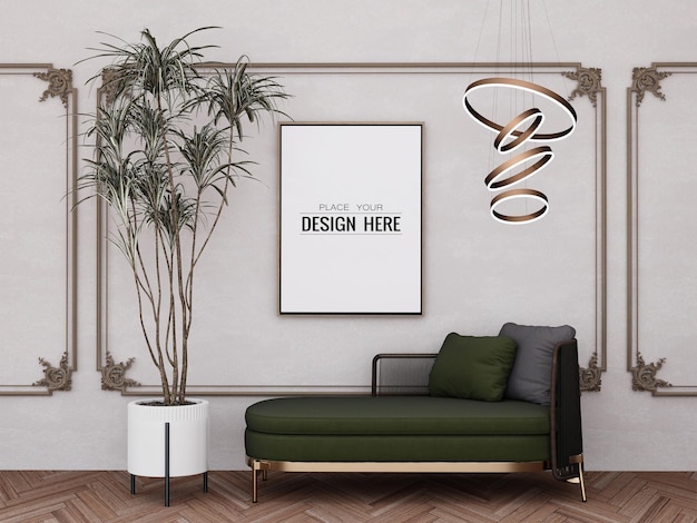 3D illustratie Mockup fotolijst in woonkamer rendering