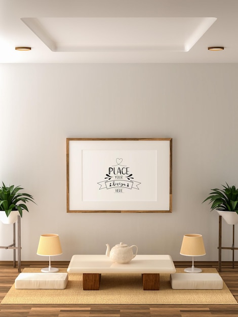 3D illustratie Mockup fotolijst in woonkamer rendering