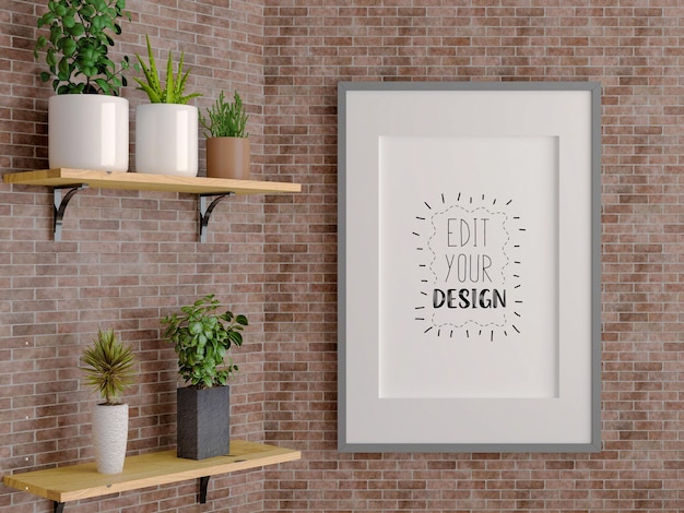 3d illustratie mockup fotolijst in woonkamer rendering