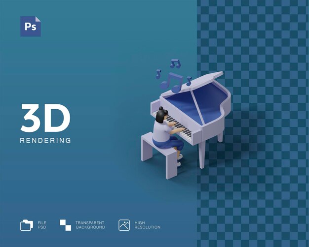 PSD 3d illustratie piano spelen