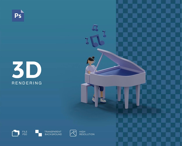 PSD 3d illustratie piano spelen